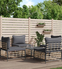 5-tlg. Garten-Lounge-Set mit Kissen Anthrazit Poly Rattan