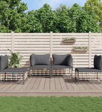 4-tlg. Garten-Lounge-Set mit Kissen Anthrazit Poly Rattan