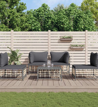 5-tlg. Garten-Lounge-Set mit Kissen Anthrazit Poly Rattan