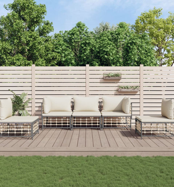 5-tlg. Garten-Lounge-Set mit Kissen Anthrazit Poly Rattan