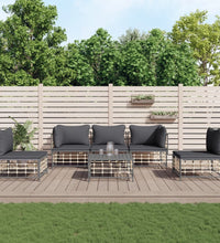 6-tlg. Garten-Lounge-Set mit Kissen Anthrazit Poly Rattan