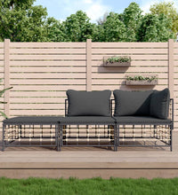 3-tlg. Garten-Lounge-Set mit Kissen Anthrazit Poly Rattan