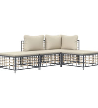 4-tlg. Garten-Lounge-Set mit Kissen Anthrazit Poly Rattan