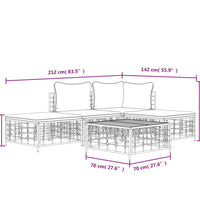 5-tlg. Garten-Lounge-Set mit Kissen Anthrazit Poly Rattan