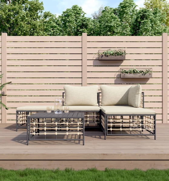 5-tlg. Garten-Lounge-Set mit Kissen Anthrazit Poly Rattan