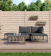 5-tlg. Garten-Lounge-Set mit Kissen Anthrazit Poly Rattan