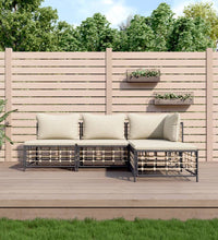 4-tlg. Garten-Lounge-Set mit Kissen Anthrazit Poly Rattan