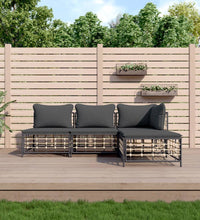 4-tlg. Garten-Lounge-Set mit Kissen Anthrazit Poly Rattan