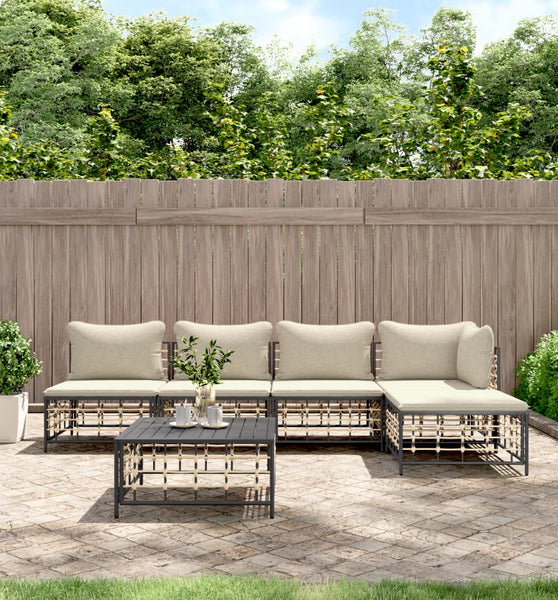 6-tlg. Garten-Lounge-Set mit Kissen Anthrazit Poly Rattan