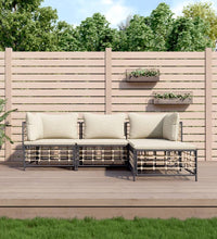 4-tlg. Garten-Lounge-Set mit Kissen Anthrazit Poly Rattan