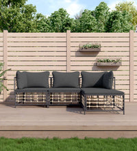 4-tlg. Garten-Lounge-Set mit Kissen Anthrazit Poly Rattan