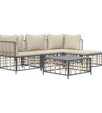 4-tlg. Garten-Lounge-Set mit Kissen Anthrazit Poly Rattan