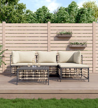 4-tlg. Garten-Lounge-Set mit Kissen Anthrazit Poly Rattan