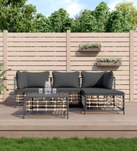 4-tlg. Garten-Lounge-Set mit Kissen Anthrazit Poly Rattan