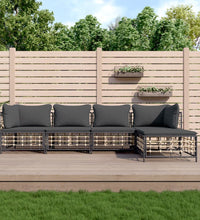 5-tlg. Garten-Lounge-Set mit Kissen Anthrazit Poly Rattan