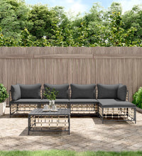 6-tlg. Garten-Lounge-Set mit Kissen Anthrazit Poly Rattan