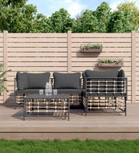 5-tlg. Garten-Lounge-Set mit Kissen Anthrazit Poly Rattan