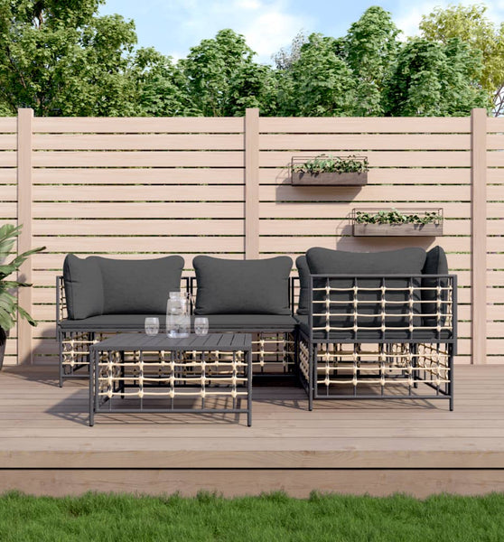 5-tlg. Garten-Lounge-Set mit Kissen Anthrazit Poly Rattan