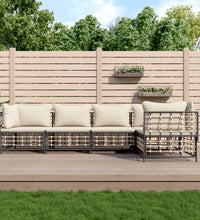 5-tlg. Garten-Lounge-Set mit Kissen Anthrazit Poly Rattan