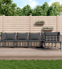 5-tlg. Garten-Lounge-Set mit Kissen Anthrazit Poly Rattan