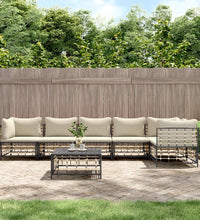 7-tlg. Garten-Lounge-Set mit Kissen Anthrazit Poly Rattan