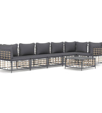 7-tlg. Garten-Lounge-Set mit Kissen Anthrazit Poly Rattan
