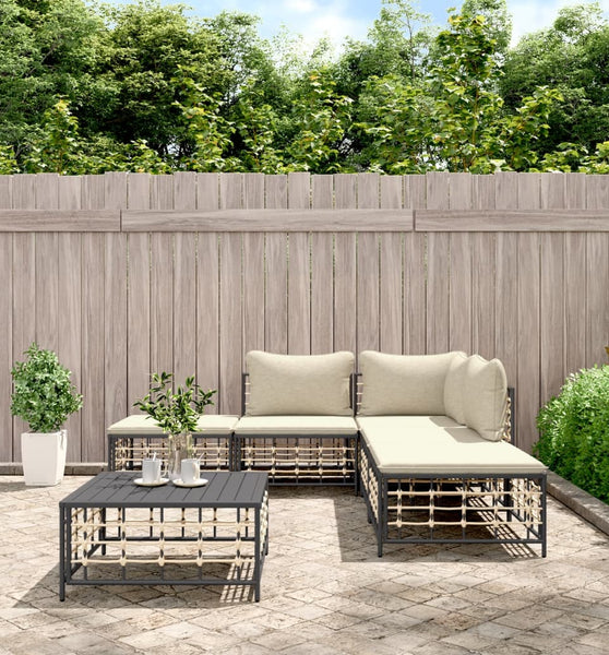 6-tlg. Garten-Lounge-Set mit Kissen Anthrazit Poly Rattan