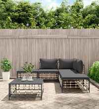 6-tlg. Garten-Lounge-Set mit Kissen Anthrazit Poly Rattan