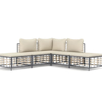 5-tlg. Garten-Lounge-Set mit Kissen Anthrazit Poly Rattan