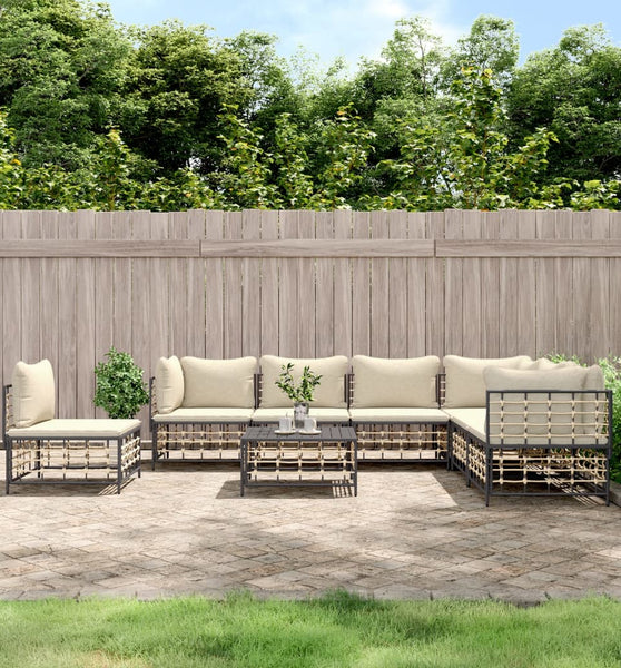 8-tlg. Garten-Lounge-Set mit Kissen Anthrazit Poly Rattan