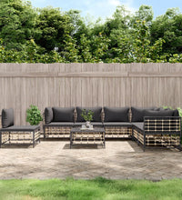 8-tlg. Garten-Lounge-Set mit Kissen Anthrazit Poly Rattan