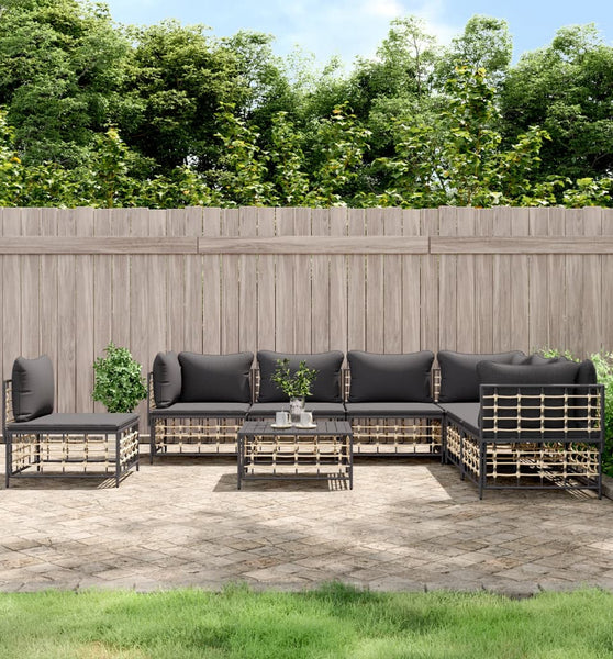 8-tlg. Garten-Lounge-Set mit Kissen Anthrazit Poly Rattan