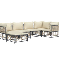 6-tlg. Garten-Lounge-Set mit Kissen Anthrazit Poly Rattan