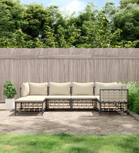 6-tlg. Garten-Lounge-Set mit Kissen Anthrazit Poly Rattan