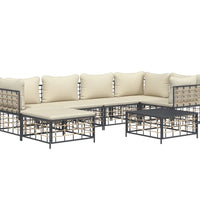 7-tlg. Garten-Lounge-Set mit Kissen Anthrazit Poly Rattan