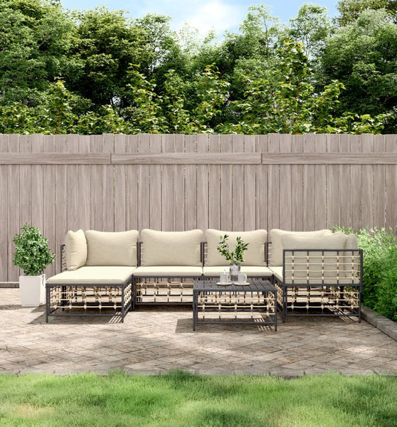 7-tlg. Garten-Lounge-Set mit Kissen Anthrazit Poly Rattan