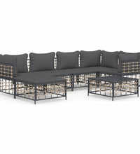 7-tlg. Garten-Lounge-Set mit Kissen Anthrazit Poly Rattan