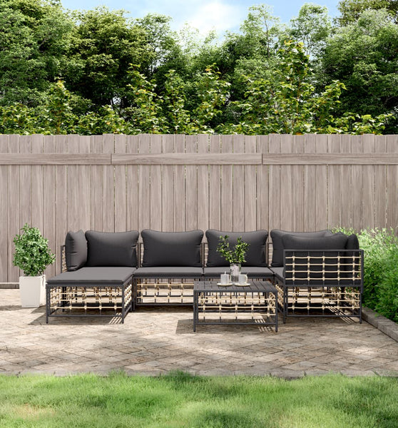 7-tlg. Garten-Lounge-Set mit Kissen Anthrazit Poly Rattan