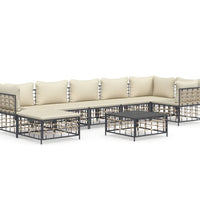 8-tlg. Garten-Lounge-Set mit Kissen Anthrazit Poly Rattan