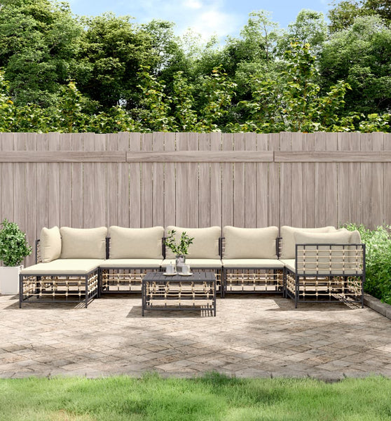 8-tlg. Garten-Lounge-Set mit Kissen Anthrazit Poly Rattan