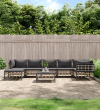 8-tlg. Garten-Lounge-Set mit Kissen Anthrazit Poly Rattan