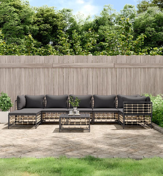 8-tlg. Garten-Lounge-Set mit Kissen Anthrazit Poly Rattan