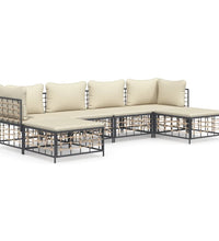 6-tlg. Garten-Lounge-Set mit Kissen Anthrazit Poly Rattan