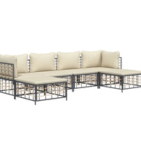 6-tlg. Garten-Lounge-Set mit Kissen Anthrazit Poly Rattan