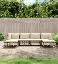 6-tlg. Garten-Lounge-Set mit Kissen Anthrazit Poly Rattan