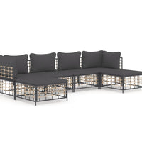 6-tlg. Garten-Lounge-Set mit Kissen Anthrazit Poly Rattan