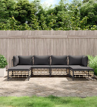 6-tlg. Garten-Lounge-Set mit Kissen Anthrazit Poly Rattan