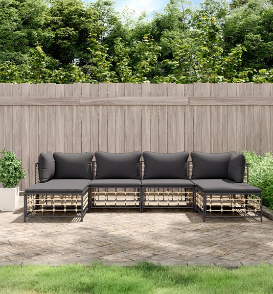 6-tlg. Garten-Lounge-Set mit Kissen Anthrazit Poly Rattan