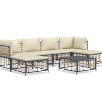 7-tlg. Garten-Lounge-Set mit Kissen Anthrazit Poly Rattan