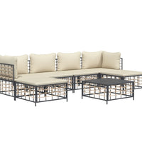 7-tlg. Garten-Lounge-Set mit Kissen Anthrazit Poly Rattan